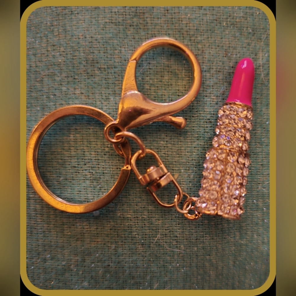 Lipstick Rhinestone Purse  Keychain Charm~Stylish Bling 4-1/4" L NEW